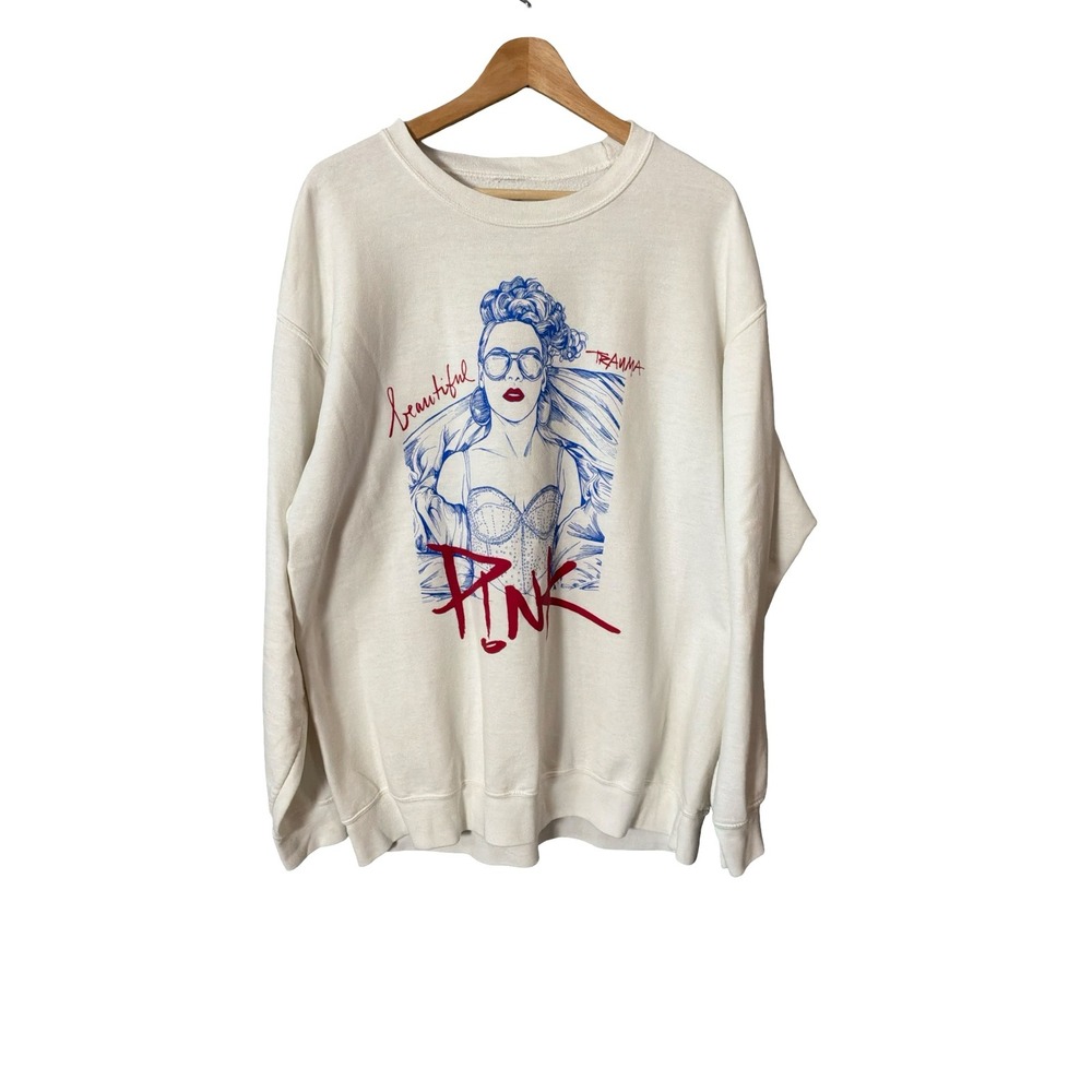 Pink Beautiful Trauma World Tour Graphic Sweatshirt XXL White Cotton Blend